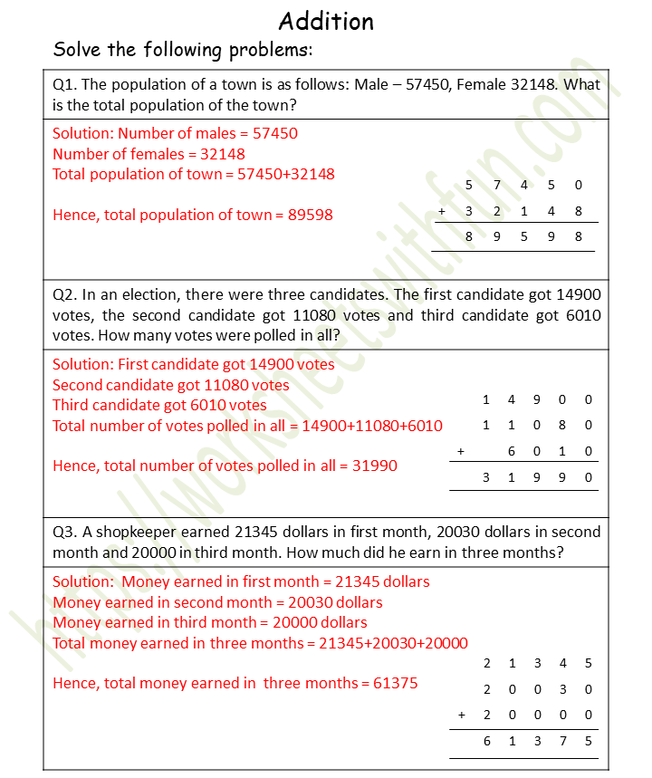 course maths class 4 topic addition worksheets